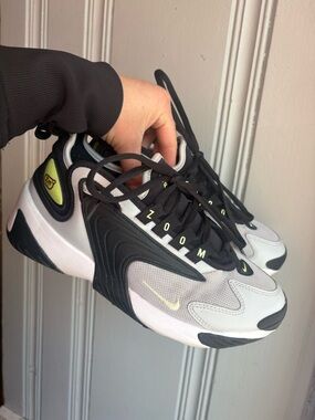 Women’s Nike Zoom 2K Size 7 Black, White & Neon Yellow Athletic Sneakers